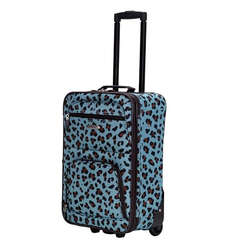 Rockland Fashion Softside Upright Luggage Set,Expandable,Telescopic Handle,Wheel, Blue Leopard, 2-Piece (14/19) - color: Blue Leopard, size: 2 Piece (19"/14" Tote)