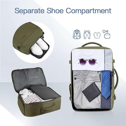 Carry On Backpack, Extra Large 50L Expandable Travel Backpack for Men Women - color: Army Green, size: 2X-Large(20"x14"x10")