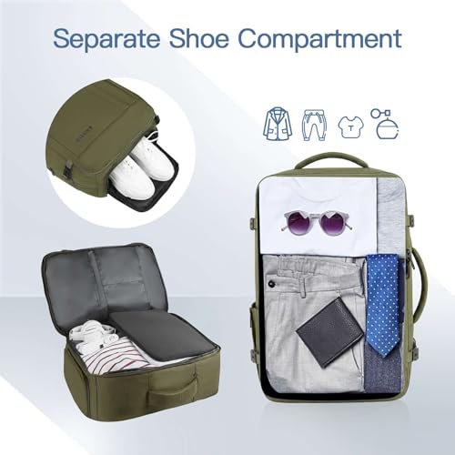 Carry On Backpack, Extra Large 50L Expandable Travel Backpack for Men Women - color: Army Green, size: 2X-Large(20"x14"x10")