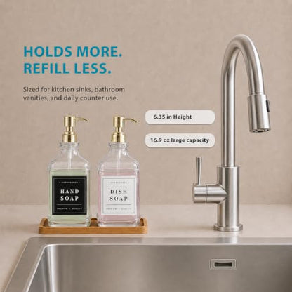 Kitchen Glass Soap Dispenser Set with Tray 2 with Gold Rust Proof Pump - color: Dm2647-gold