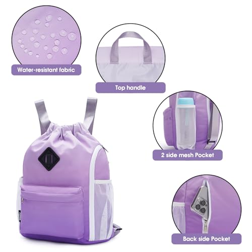 WANDF Drawstring Backpack with Shoe Compartment, Sports Gym Bag - color: S, Purple Gradient, size: Small
