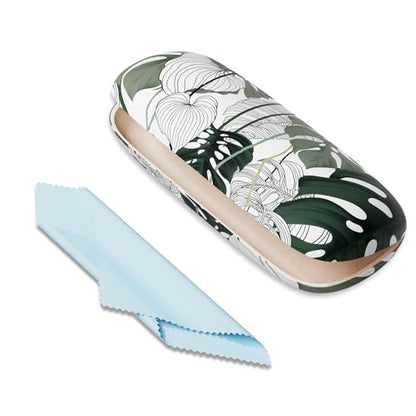 Eyeglasses Case, Portable Hard Shell Protective Case for Glasses, Eyeglass Holder Box for Women with Cleaning Cloth - color: Green Leaf
