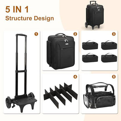 Relavel Rolling Makeup Case with Large Brush Makeup Bag, Black - color: 1-Black+Brush Case