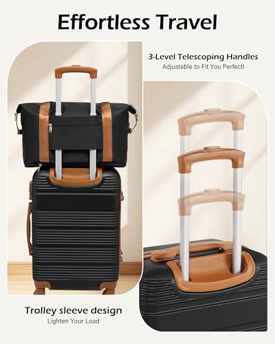 LONG VACATION Luggage Sets with Spinner Wheels, Suitcase Set 6 Piece - color: BLACK-BROWN, size: 6 piece set