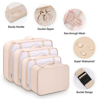 Mossio 9 Set Packing Cubes with Shoe Bag & Electronics Bag - Luggage Organizers Suitcase Travel Accessories - color: Beige