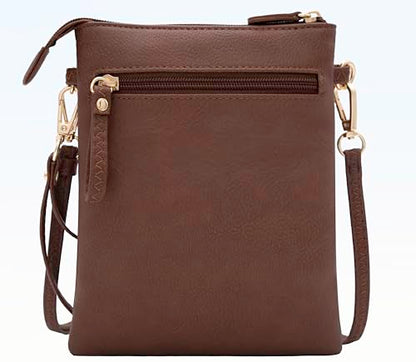 Solene Small Crossbody Bag for Women, Multi Zip Pockets with Detachable Wristlet, Lightweight Travel Purse, Cell Phone Pouch - color: Coffee