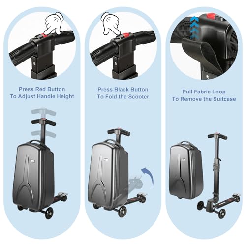 Scooter Luggage for Kids Removable & Foldable Ride on Suitcase-Black - color: Black