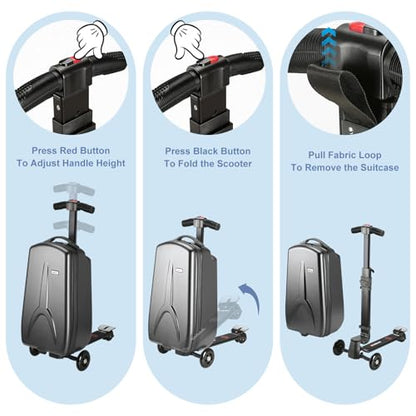 Scooter Luggage for Kids Removable & Foldable Ride on Suitcase-Black - color: Black