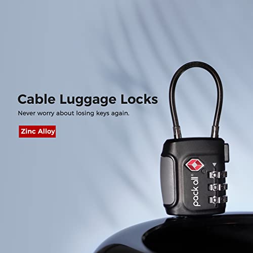 pack all TSA Approved Travel Luggage Locks, Resettable 3-Digit Code | Flexible Steel Cable, Zinc Alloy Body, Clear Number Dials, For Suitcase, Toolbox, Backpack, 4 Pack