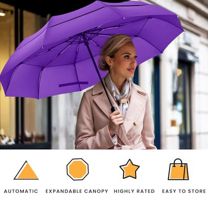 MRTLLOA Compact Golf Umbrella, 10 Ribs Vented Windproof Travel - color: Purple, size: 49 Inch