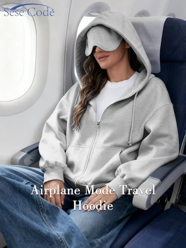 SeSe Code Unisex Zip Up Hoodie With Eye Mask Airplane Mode Travel Hoodies - color: Grey, size: X-Large