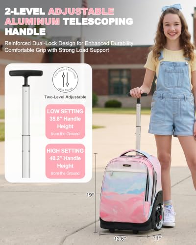 NEW TILAMI 19 Inch Rolling Backpack with Lunch Bag School, Pink - color: Pink