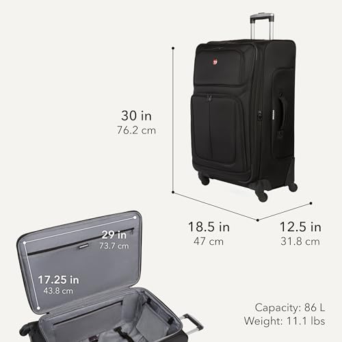SwissGear Sion Softside Expandable Spinner Luggage Durable Lightweight Travel Suitcase, Black, Checked-Large - color: Black, size: Checked-Large