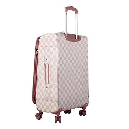 Steve Madden Designer Luggage Collection - Lightweight 24 Inch Expandable Softside Suitcase - Mid-size Rolling 4-Spinner Wheels Checked Bag (Chalet Pink, 24in) - color: Chalet Pink, size: 24 Inches