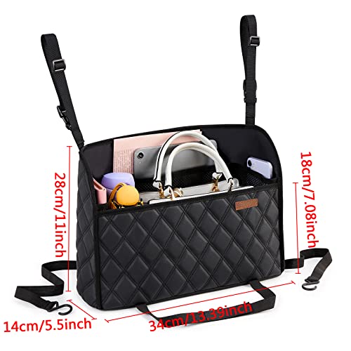 WLLWOO Car Net Pocket Organizer Purse Holder Console Front Seat Storage - color: Leather