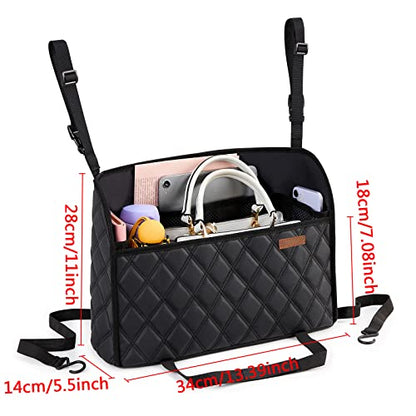 WLLWOO Car Net Pocket Organizer Purse Holder Console Front Seat Storage - color: Leather