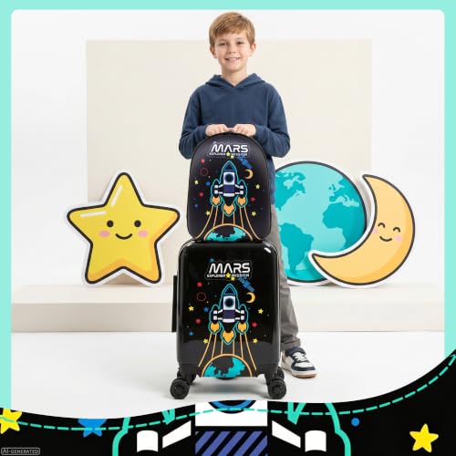 Kids Caary on Luggage Sets for Boys with Wheels Hardshell Suitcases with Hard Shell Suitcase Set for Airplane - color: Black Space
