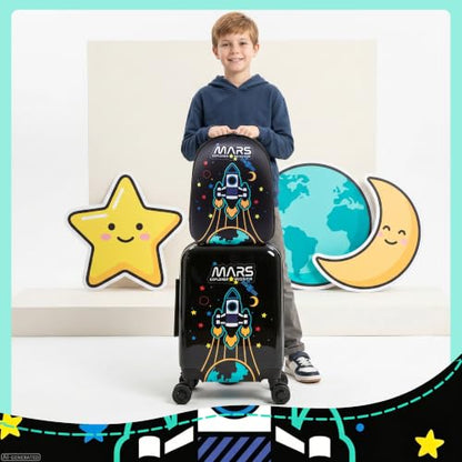 Kids Caary on Luggage Sets for Boys with Wheels Hardshell Suitcases with Hard Shell Suitcase Set for Airplane - color: Black Space
