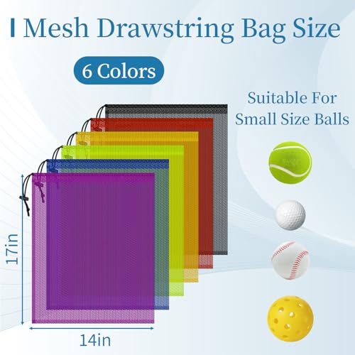 6 Pack Mesh Drawstring Bags with Lock, 14x17 for Gym, Beach, Laundry - color: Multicolor