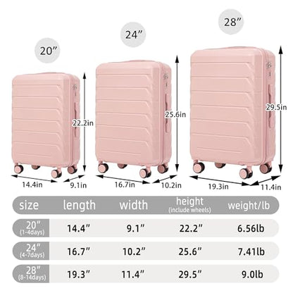 Merax Luggage Set, 3 Piece Hardside Suitcase Set, 20/24/28inch Luggage - color: Pink, style: 20/24/28