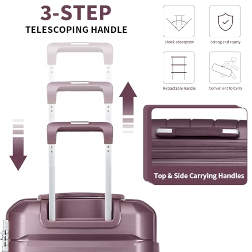 Somago Luggage Sets 4 Piece Lightweight Hardside Polypropylene Travel Suitcases with Double Spinner Wheels and TSA Lock,Elegant Purple - color: Elegant Purple, size: 4-Piece Set(14/20/24/28)