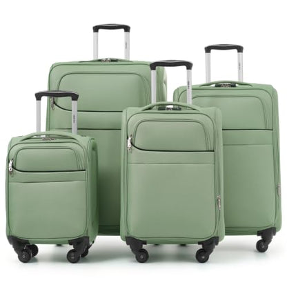 Merax 4 Piece Soft Luggage Set 18/22/26/30,Expandable Suitcase,Light Green - color: Light Green(18/22/26/30), style: Softside Luggage Set