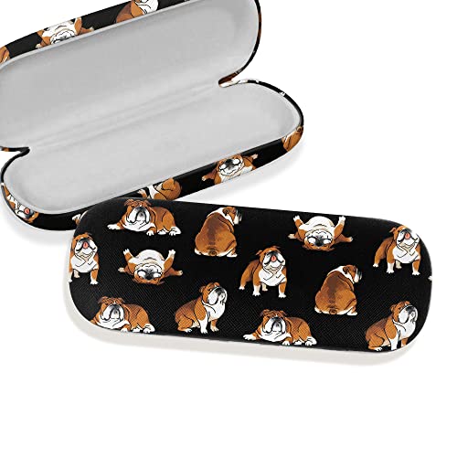 WIRESTER Hard Shell Eyeglasses Case, Clamshell Sunglasses Holder Protective Cover with Microfiber Cloth - color: English Bulldog Funny Playful Postures