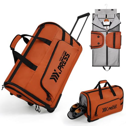 2-in-1 Rolling Garment Bag w/Wheel,Lightweight/Waterproof - color: Orange