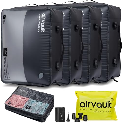 AirVault Reusable Vacuum Compression Travel Bag for Carry-On Suitcase and Backpack, Recycled IPX8 Waterproof Space Saver Vacpack (41L (4-Pack)) - style: 41L (4-Pack)