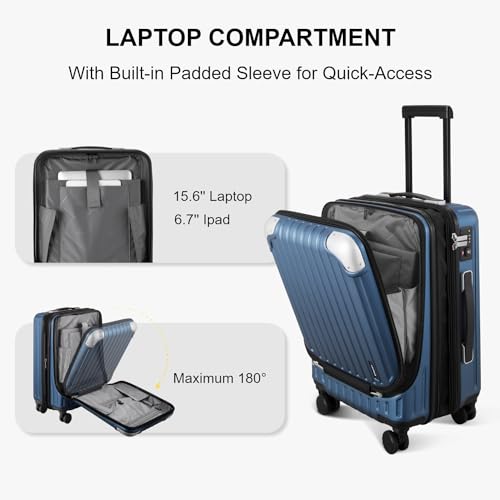 LEVEL8 Carry on Luggage Airline Approved, 20“ Expandable Carry on Suitcase - color: Blue, size: 20 Inch - Expandable