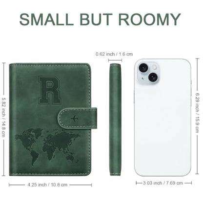 Passport Holder Wallet Cover Personalized Initial Travel Essentials - color: Pine Green, size: R