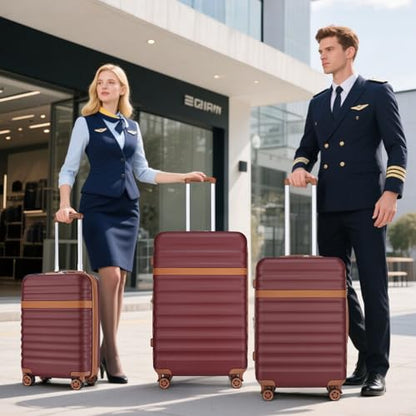 Kono Checked Luggage 28in Expandable Hardside TSA Lock Burgundy - color: Burgundy, size: Checked-large 28-inch