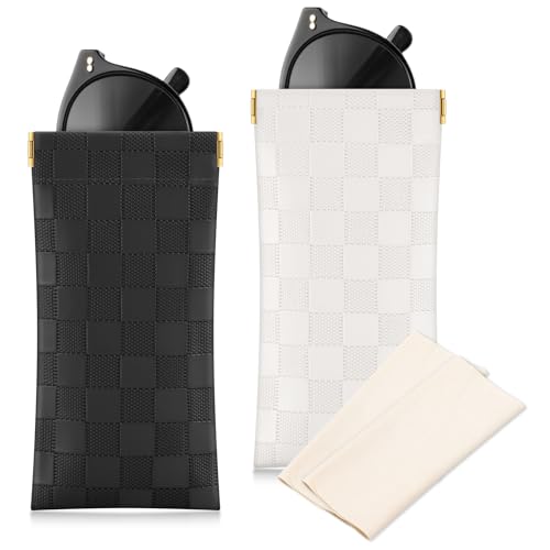 Sightor Sunglasses Case 2 Pcs Soft Eyeglass Cases Checkered Glasses Pouch - color: Black, White