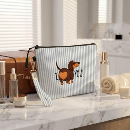 Fokongna Makeup Bag With Keychain Wristlet, Funny Dachshund Print - color: I Love Dachshund