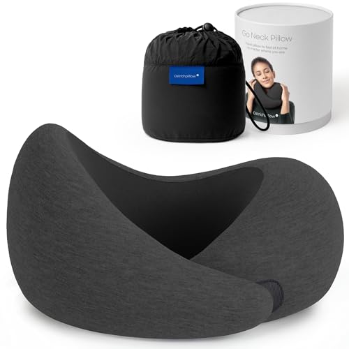Ostrichpillow Go Neck Pillow - Premium Memory Foam Travel Pillow, 360º Ergonomic Design, Asymmetrical Sides, Travel Bag Included, Washable Modal Cover - color: Dark Night