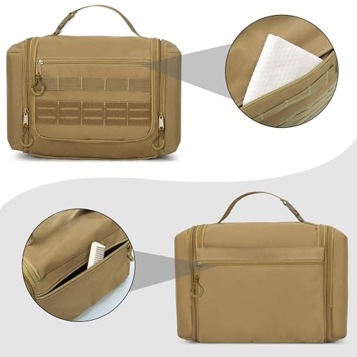 Tactical Toiletry Bag for Men, Large Hanging Dopp Kit Hygiene Bag - color: Khaki