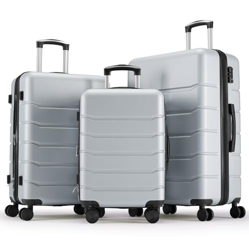 Sweetcrispy 3 Piece Luggage Set, Expandable Suitcase with Spinner Wheels - color: Light Grey, size: 3-Piece Set (20/24/28 Inch)