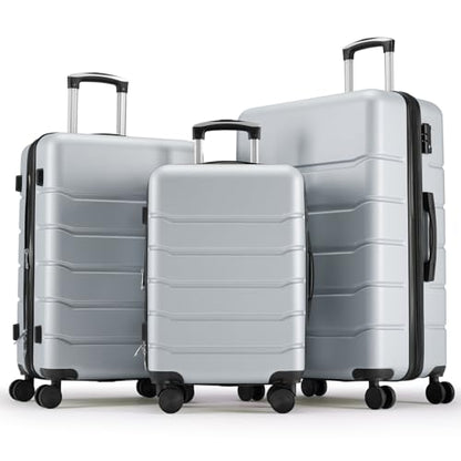 Sweetcrispy 3 Piece Luggage Set, Expandable Suitcase with Spinner Wheels - color: Light Grey, size: 3-Piece Set (20/24/28 Inch)
