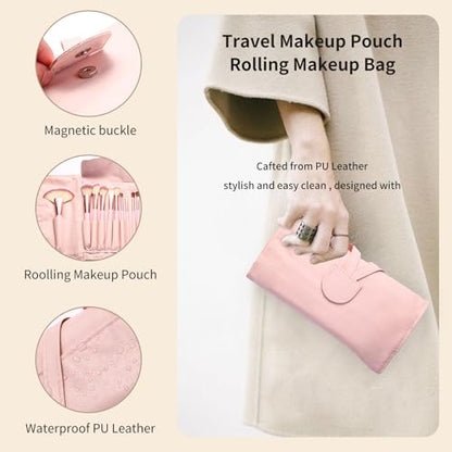 28Pcs Makeup Brushes With Sponges Girls Travel Makeup Case Pink - color: Pink