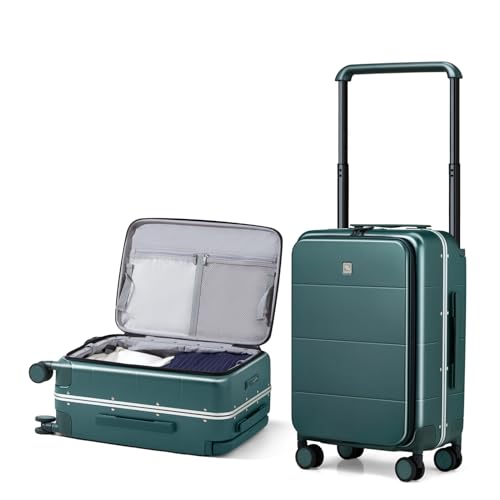 Hanke Top Opening Carry On Luggage 20 Inch Aluminum Frame Hardside Suitcase - color: Blackish Green, size: 20 Inch