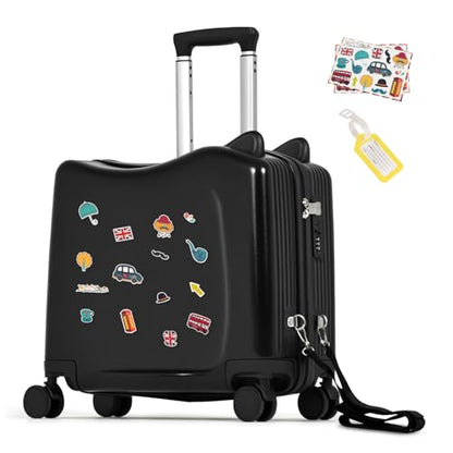 20" Kids Ride-On Suitcase with Rope, Carry-On Luggage with TSA Lock - color: Black