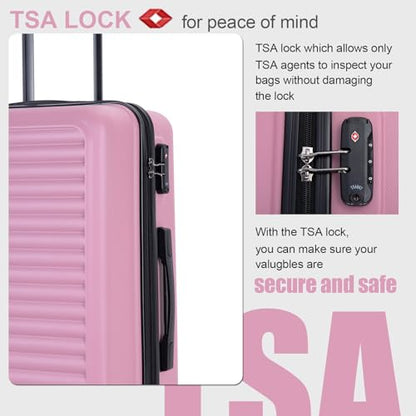 Tripcomp Luggage Sets 3piece Set Hardshell Luggage with Spinner Wheels, TSA Lock, Travel Suitcase Sets, 20 Inch Carry On, 24 Inch Mid-size, 28 Inch Large siutcase (Pink) - color: Pink-85, size: 3 piece set