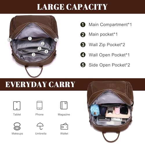 BOYATU Genuine Leather Backpack Purse Women: Convertible Elegant Backpacks - color: 05 Medium-ebony Brown