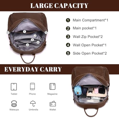 BOYATU Genuine Leather Backpack Purse Women: Convertible Elegant Backpacks - color: 05 Medium-ebony Brown