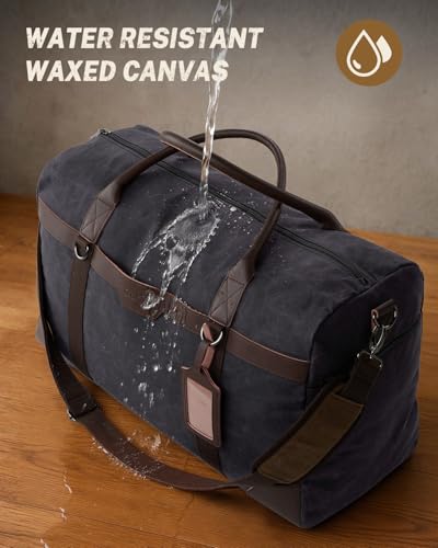 Gonex Waxed Canvas Duffle Bag, Waterproof 55L Travel Weekender Overnight - color: Dark Grey