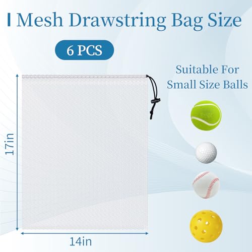 6 Pack Mesh Drawstring Bags with Lock, 14x17 for Gym, Beach, Laundry - color: White