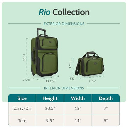 U.S. Traveler Rio Lightweight Softside Rolling Carry-on Suitcase, 2-Wheel Set, Purple - color: Purple, size: 21"/14"