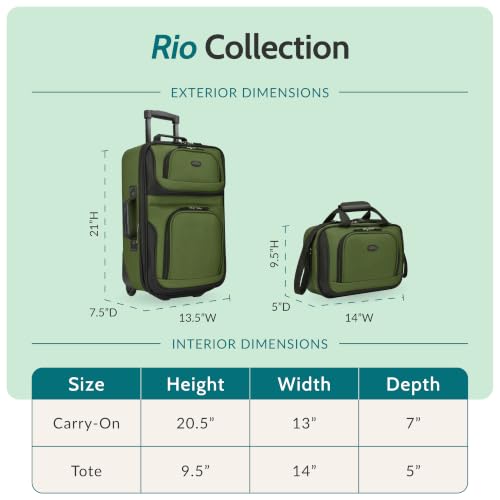 U.S. Traveler Rio Lightweight Softside Rolling Carry-on Suitcase, 2-Wheel Set, Purple - color: Purple, size: 21"/14"