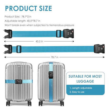 Travel Inspira Heavy Duty Luggage Straps with TSA Lock - color: Blue