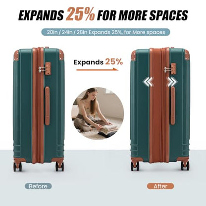 Luggage Sets 5 Piece Hardside Expandable Durable Suitcases with Wheels - color: DarkGreen